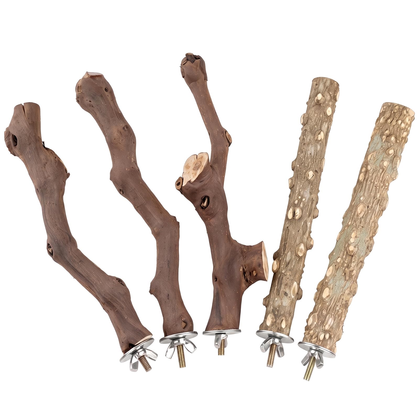 5PCS Bird Perch Stand Natural Wooden Parrot Stand Branch,3 Grape Wood Perch,2 Stand,Paw Grinding Fork Parakeet Chewing Stick Exercise Training Branches for Cockatiels,Small Medium Birds