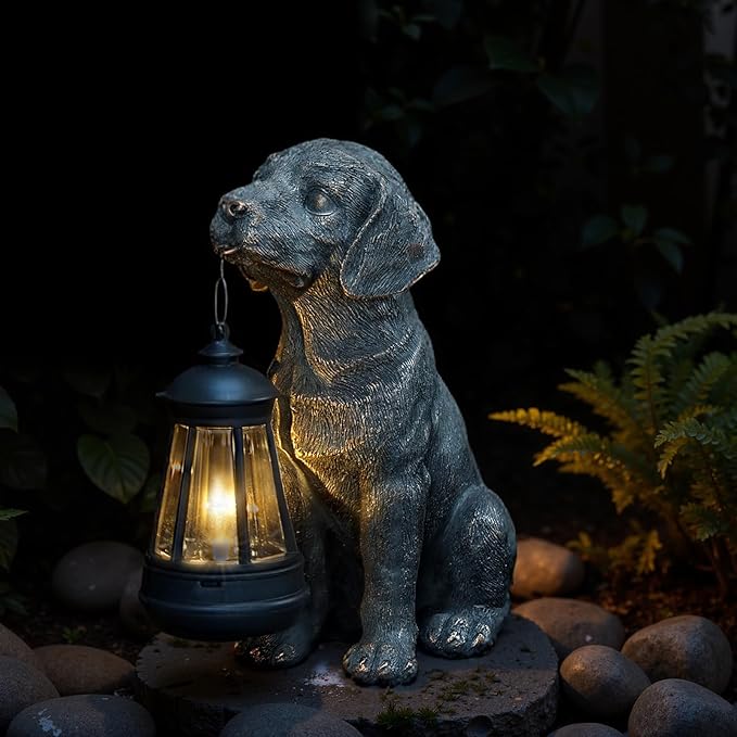 Lyeasw Outdoor Dog Statues Garden Decor with Solar Lantern