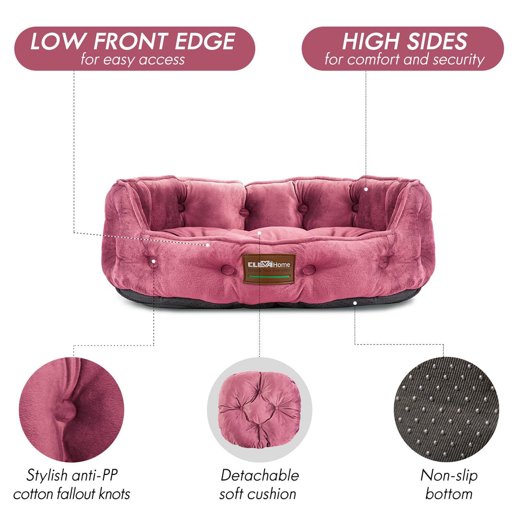 ClevaHome Cat Dog Bed for Small Pets up to 15lbs - Round Cat Beds for Indoor Cats, Machine Washable Comfortable Pet Bed for Puppy and Kitten with Non-Slip Bottom (Plum Pink)