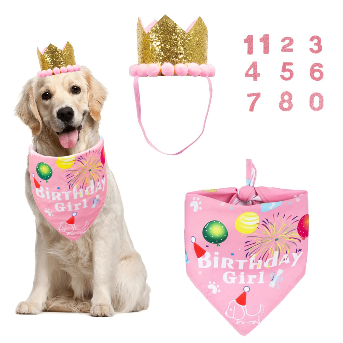 ADOGGYGO Dog Birthday Hat Bandana Bow Tie Set, Navy Blue, Large