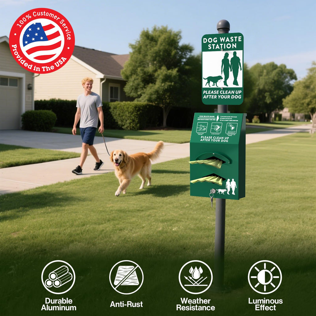 POCHAR Aluminum Outdoor Dog Bag Dispenser with Pick Up Sign for Pet Waste