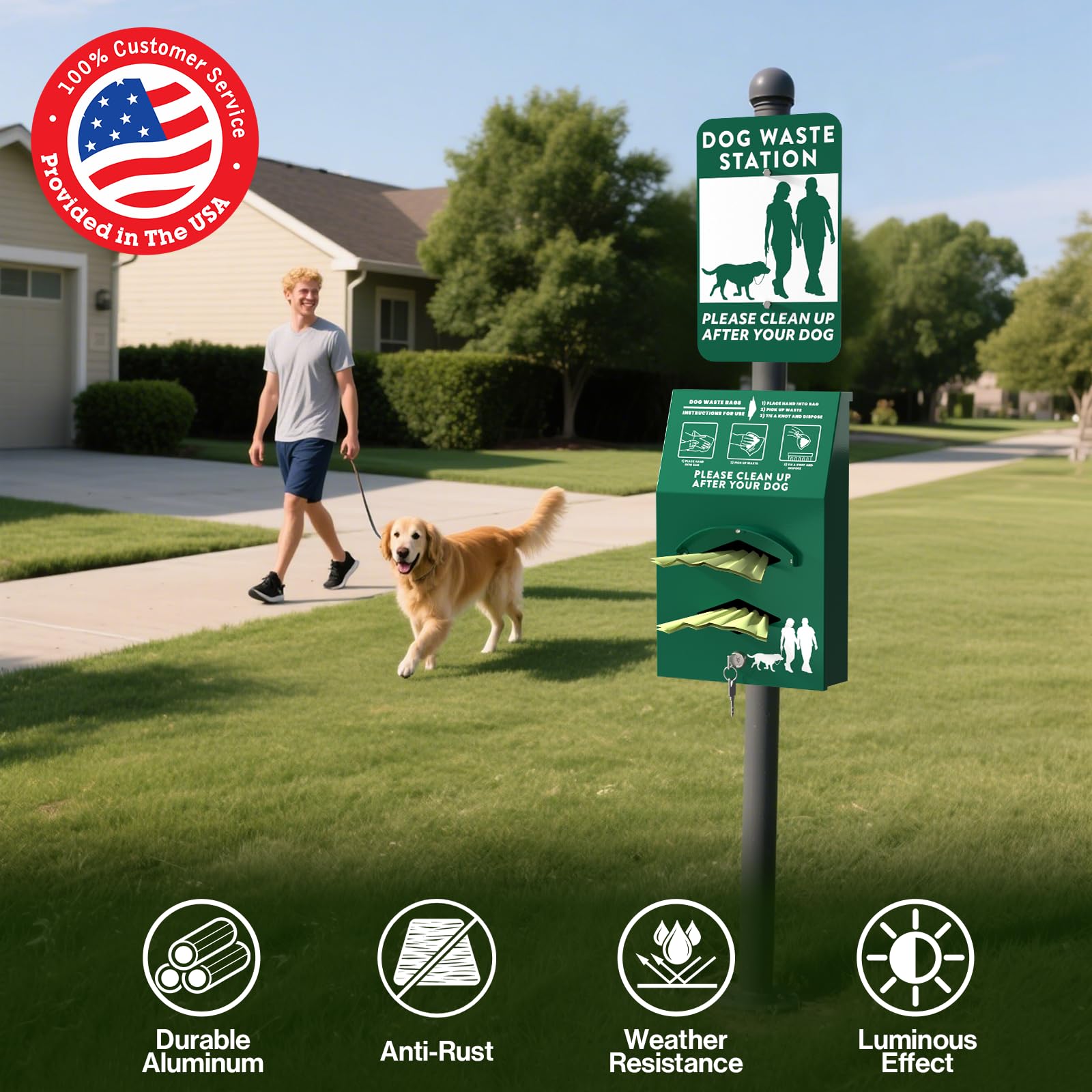 POCHAR Aluminum Outdoor Dog Bag Dispenser with Pick Up Sign for Pet Waste