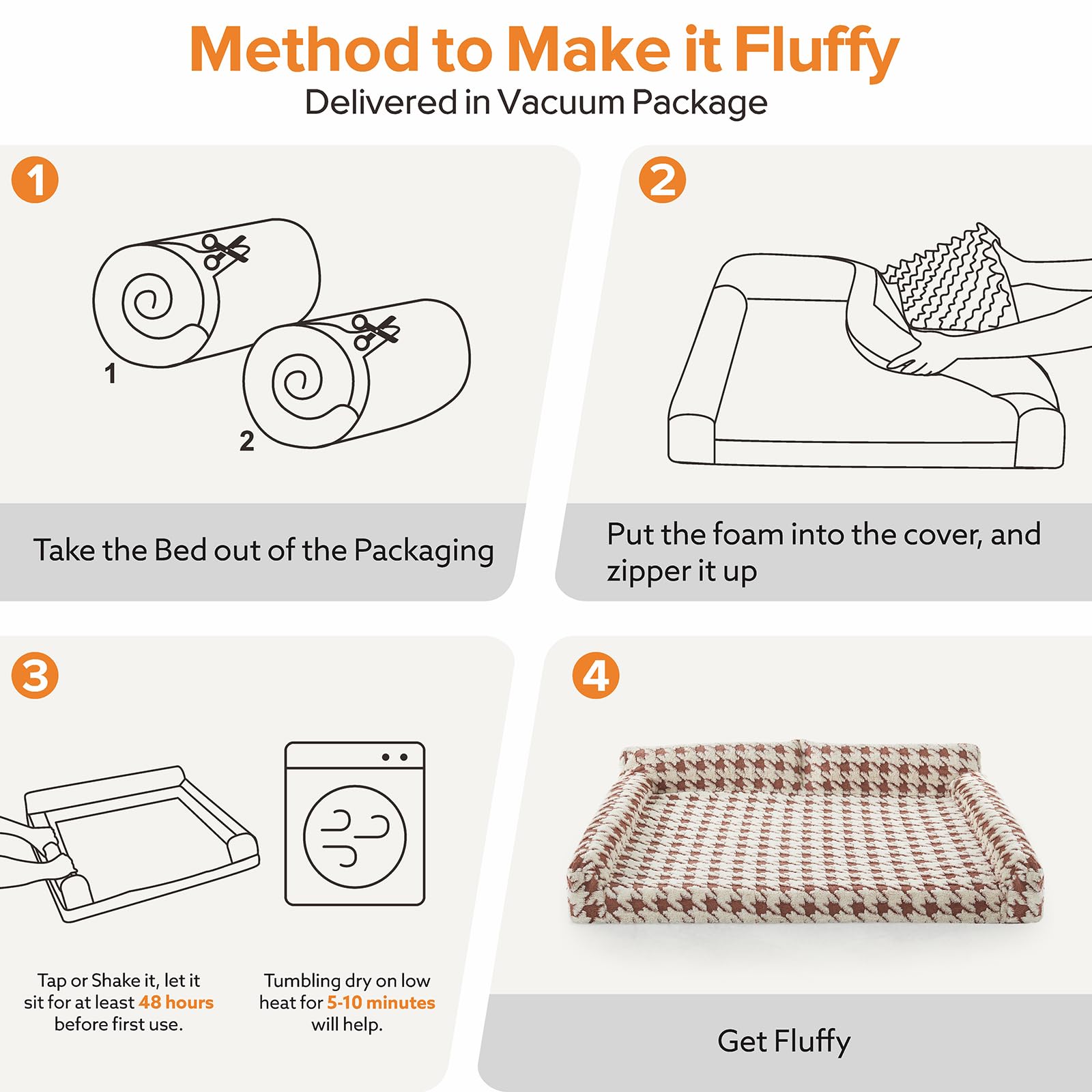 FURTIME Orthopedic Dog Bed Medium Size Dog, Medium Washable Memory Foam Pet Couch Bed with Removable Washable Cover, Non-Slip Bottom with Bolster Sides, Brown