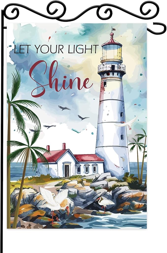 Bible Verse Let Your Light Shine Garden Flag,Beach Coastal Lighthouse Decorative Garden Flag,Ocean Beach Yard Outside Decorations Outdoor Small Decor 12x18