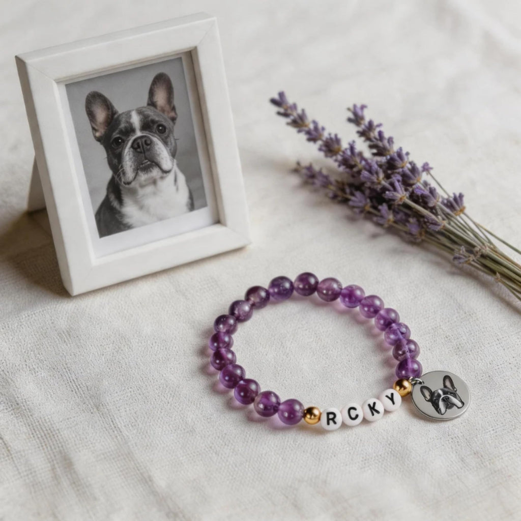 Cring Coco Custom Pet Portrait Bracelet Dog Cat Loss Memorial Keepsake Gift, Photo Engraved with Name Stretch Natural Stone Bracelets Funeral Jewelry,Initial Peanuts in Memory Remembrance Cat Dog