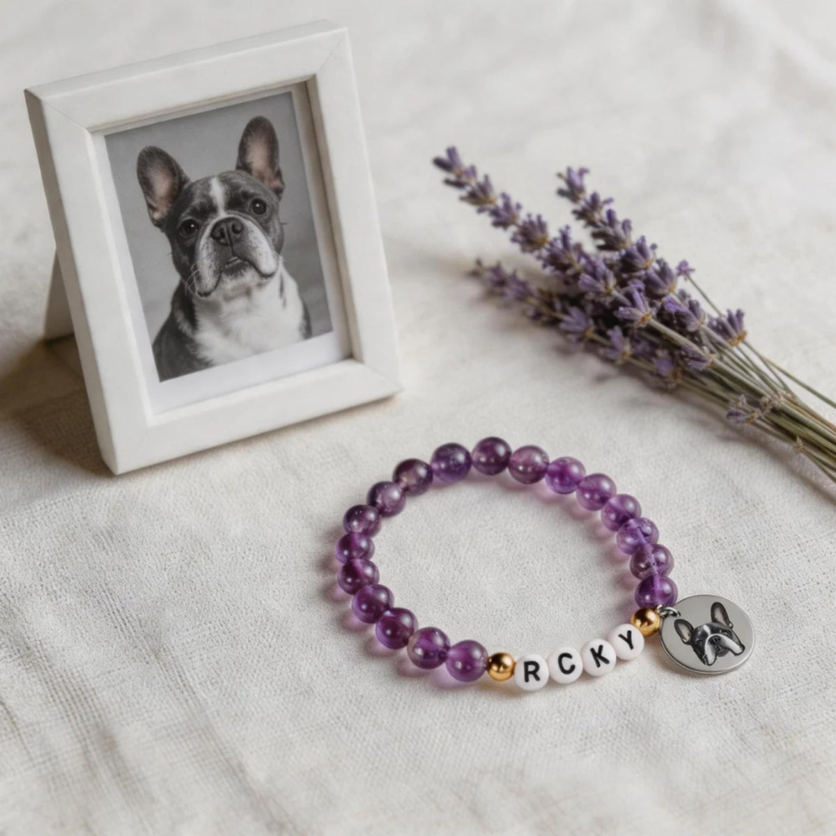 Cring Coco Custom Pet Portrait Bracelet Dog Cat Loss Memorial Keepsake Gift, Photo Engraved with Name Stretch Natural Stone Bracelets Funeral Jewelry,Initial Peanuts in Memory Remembrance Cat Dog