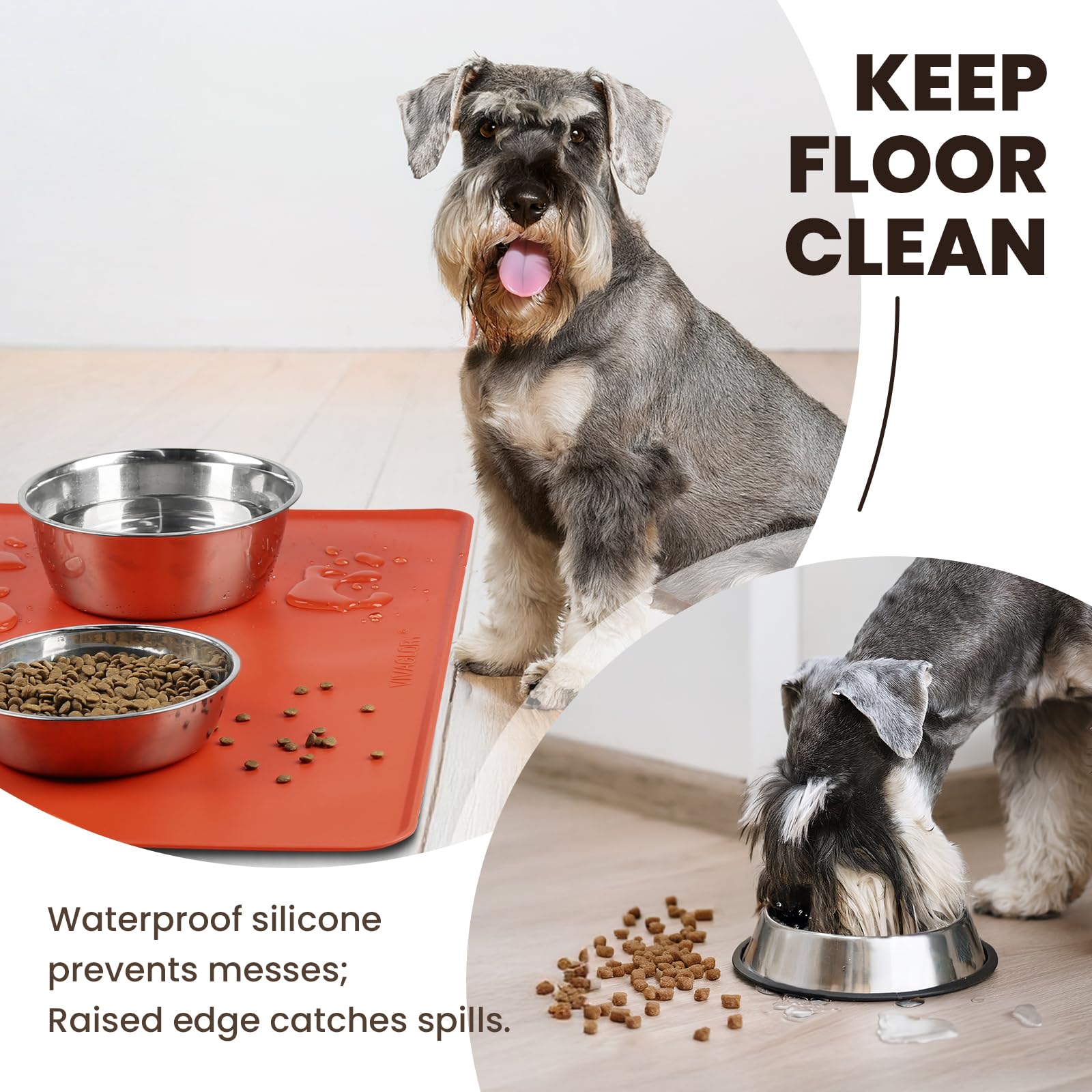 VIVAGLORY Pet Food Mat Flexmat Dog Bowl Mat, L, Orange