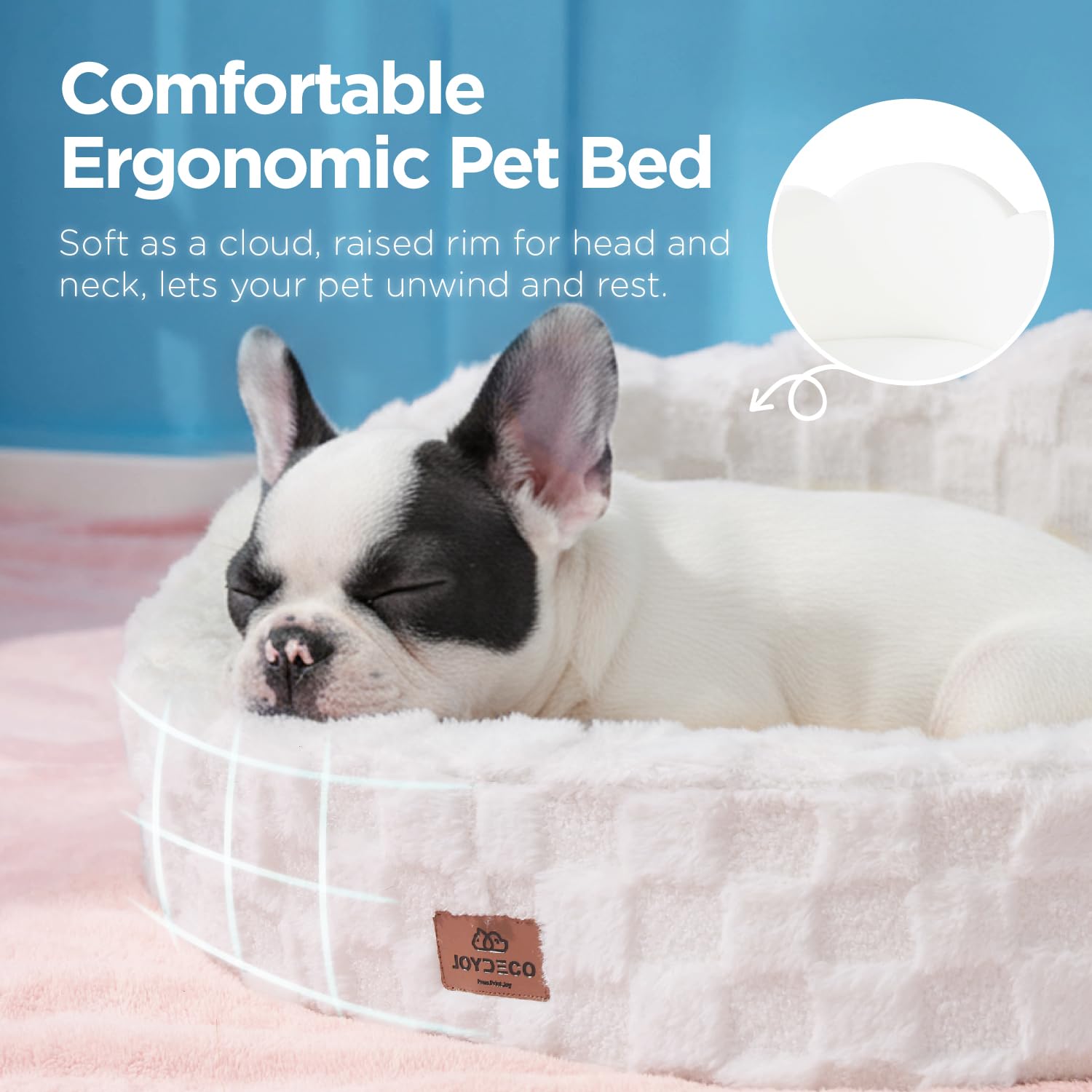 Joydeco Cloud Dog Bed for Small Dogs & Cats, Washable Pet Bed with Orthopedic Foam and Removable Checkered Plush Pad, Non-Slip Bottom for Indoor Puppies and Kittens, 22x20 Inch, White