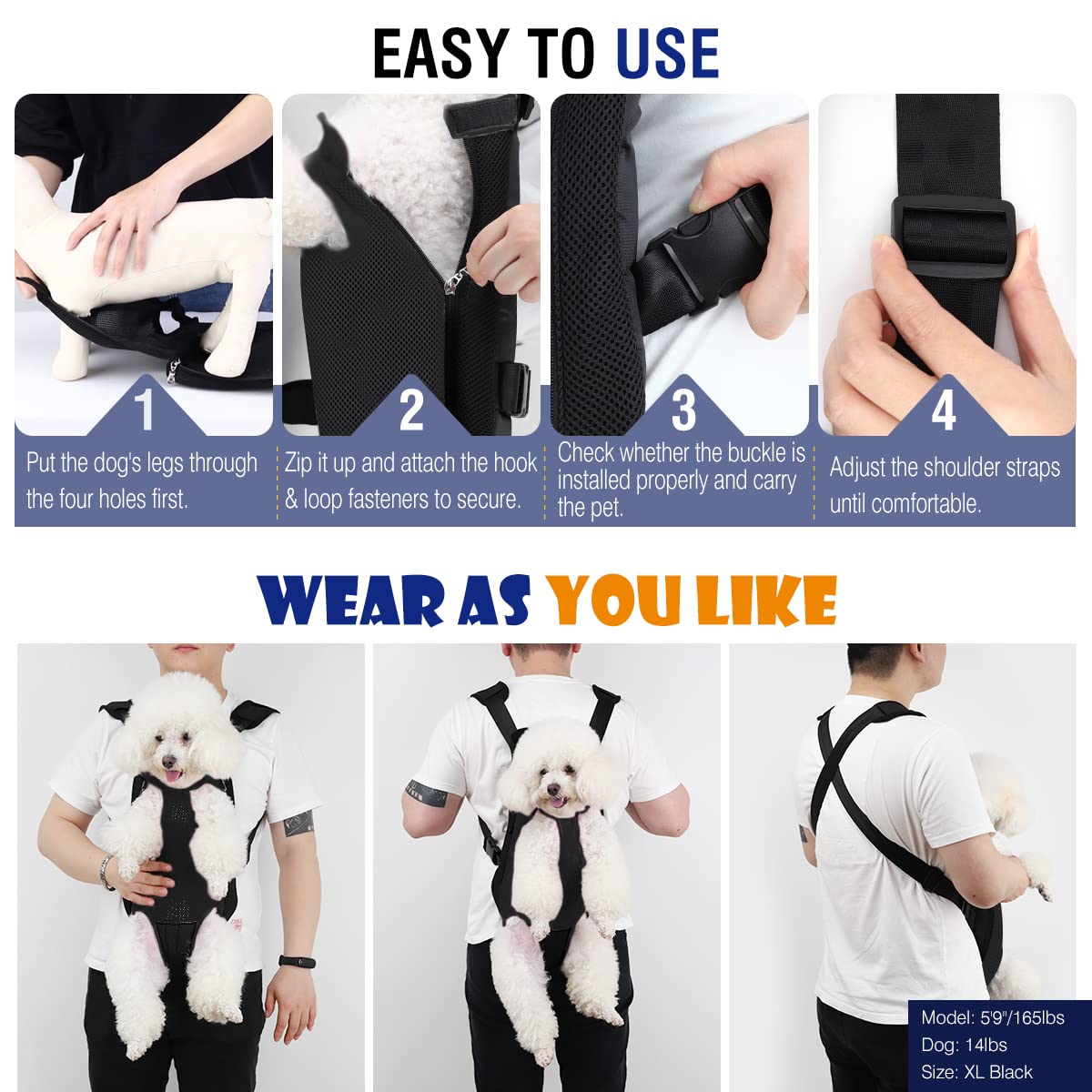 Pawaboo Pet Front Carrier Backpack for Small Medium Dogs