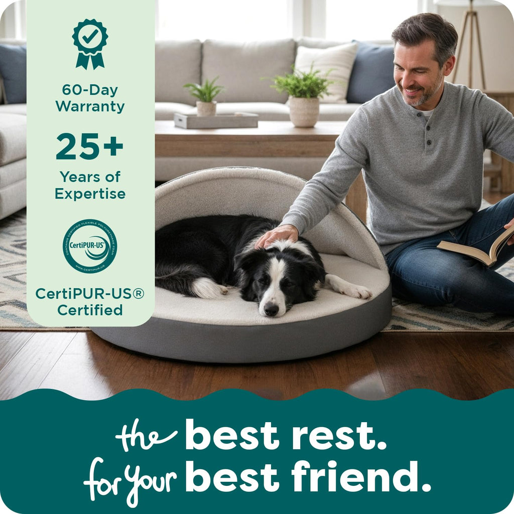 Furhaven 44" Round Orthopedic Dog Bed for Large Dogs w/ Removable Washable Cover, For Dogs Up to 80 lbs - Sherpa & Suede Snuggery - Gray, 44-inch
