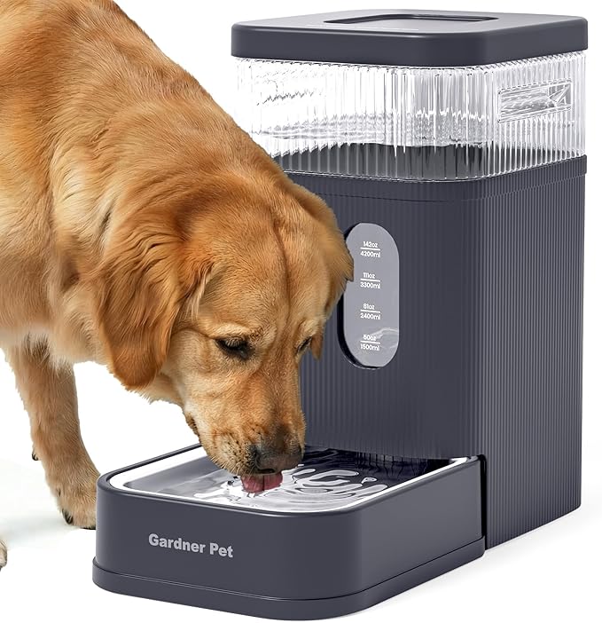 Gardner Pet 1.7 Gallon Automatic Dog Water Bowl Dispenser 6.5L Gravity Water Feeder with Stainless Steel Bowl & Maifan Stone Filter, BPA-Free for for Cats and Dogs (Brown