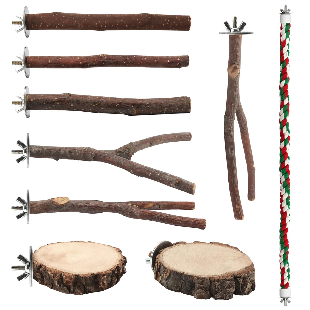 BILLIOTEAM 4 Pack Natural Wood Bird Perch Set for Parakeet Cage