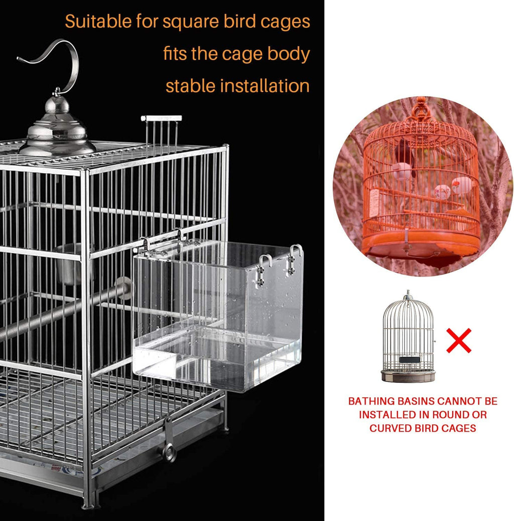GURECOD Hanging Bird Bath Cube Bird Bathtub Bath Shower Box Bowl Cage Accessory for Little Bird Canary Budgerigar Parrots Crested Myna Cockatiel Lovebird Parakeet Bath (Large)