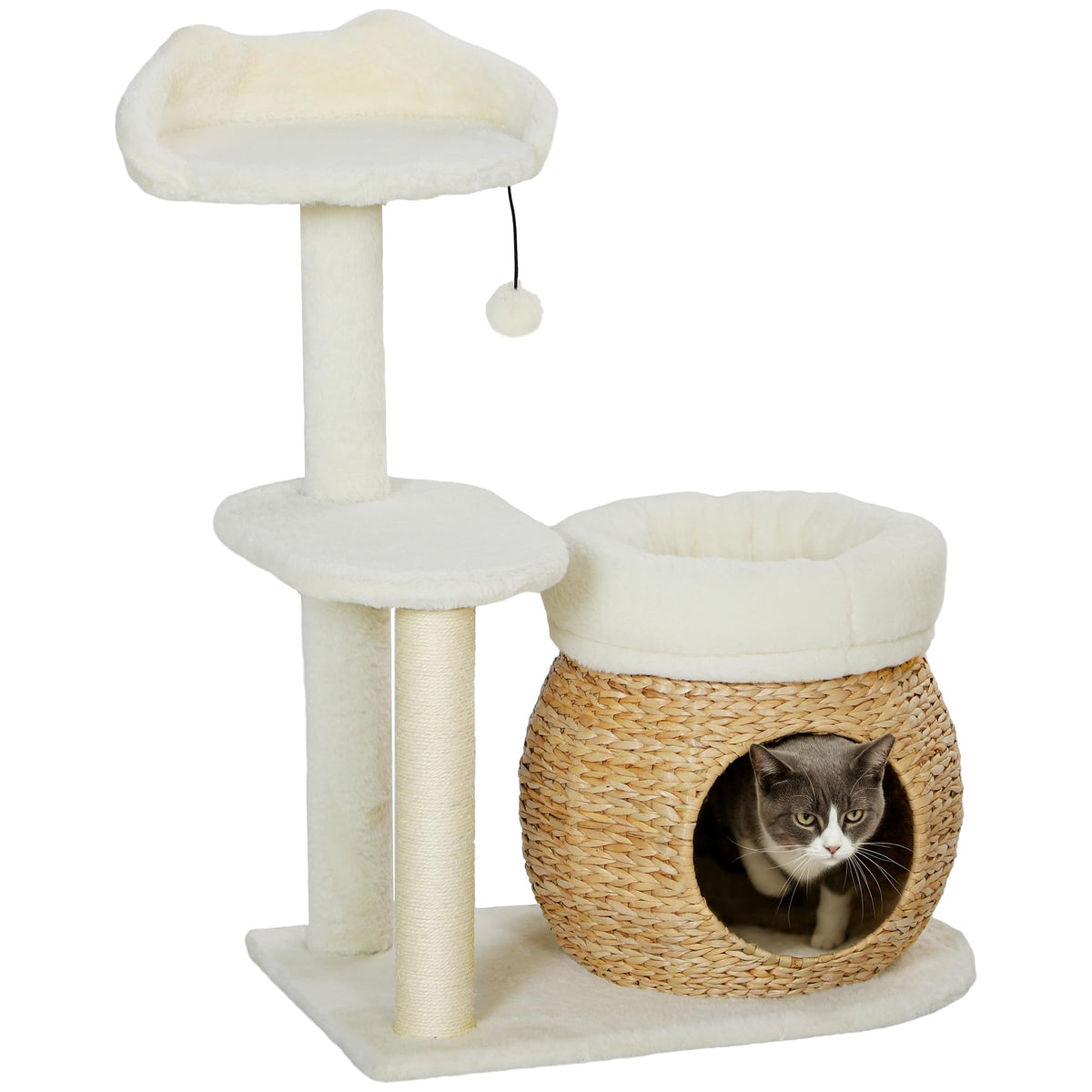 PawHut 31" Cat Tree for Indoor Cats w/Sisal Scratching Posts Cream White