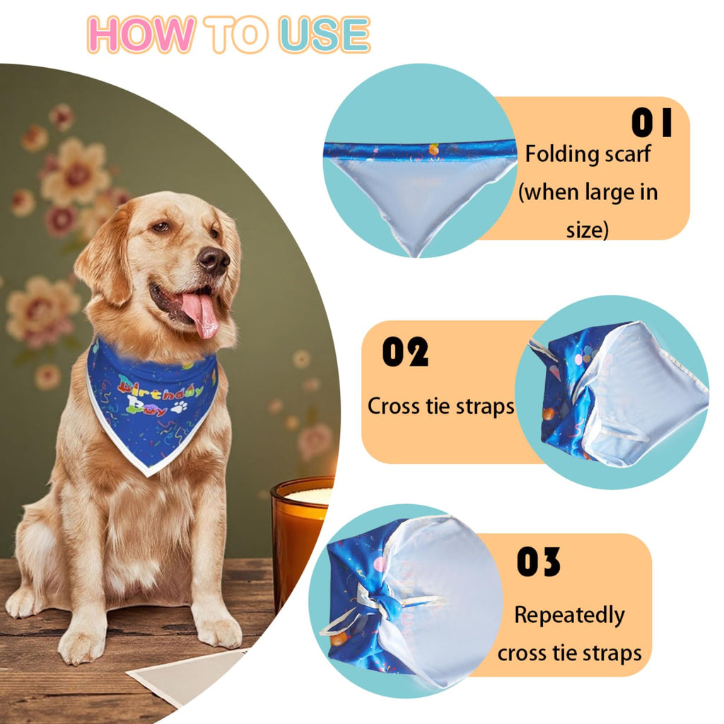 PAPIAMEN Birthday Dog Bandanas Boy,Blue Reflective Dogs Scarfs for Birthday Party Decorations Supplies for Dogs Pet Accessories,Cat Dogs Triangle Pet Scarves for Large Dogs Outfit,L