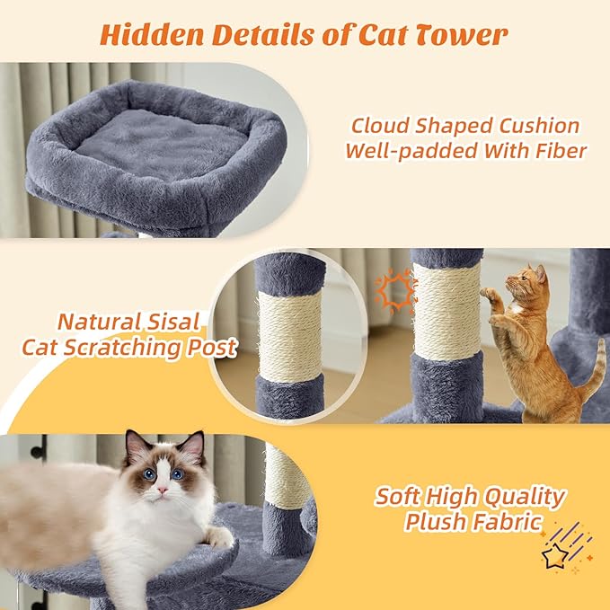 DUMOS 44 Inch Cat Tree Tower with Natural Sisal Scratching Posts