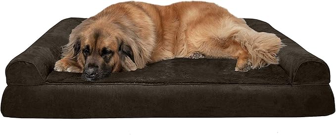 Furhaven Orthopedic Dog Bed for Large Dogs w/ Removable Bolsters & Washable Cover, For Dogs Up to 95 lbs - Plush & Suede Sofa - Espresso, Jumbo/XL