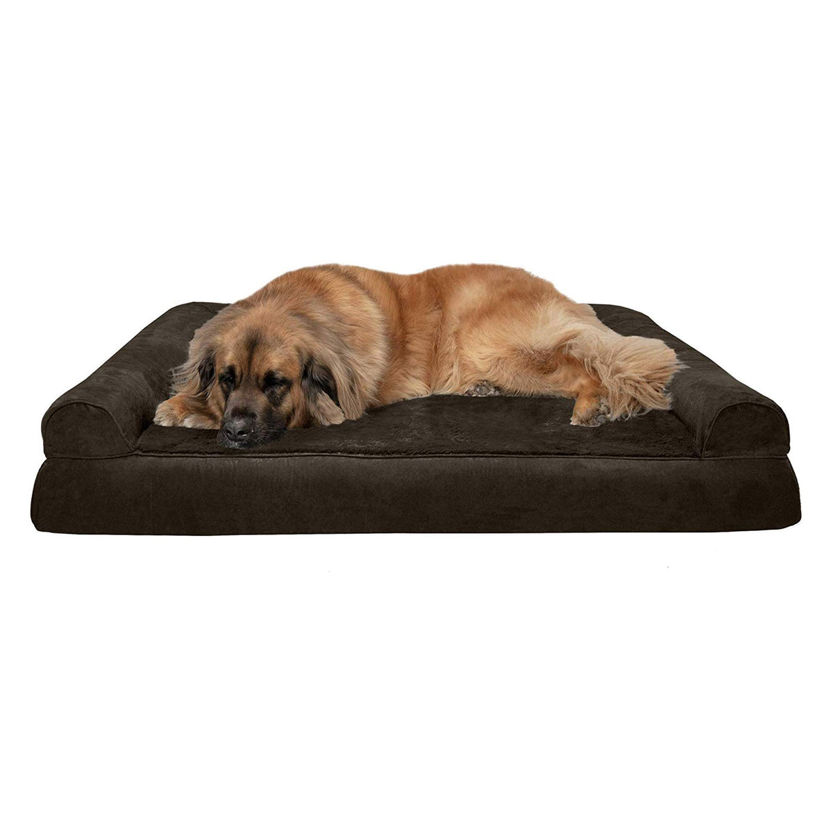 Furhaven Orthopedic Dog Bed for Large Dogs w/ Removable Bolsters & Washable Cover, For Dogs Up to 95 lbs - Plush & Suede Sofa - Almondine, Jumbo/XL