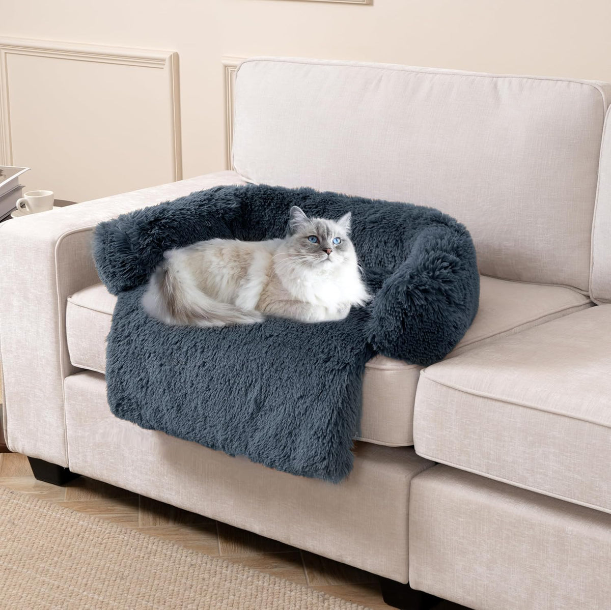 Tinaco Calming Dogs/Cats Bed Mats, Dog Pad Washable Removable Couch Cover, Plush Long Fur Mat for Pets, Waterproof, Perfect for Small, Medium and Large Dogs and Cats (Desert Brown, 45"x37"x 6.0")