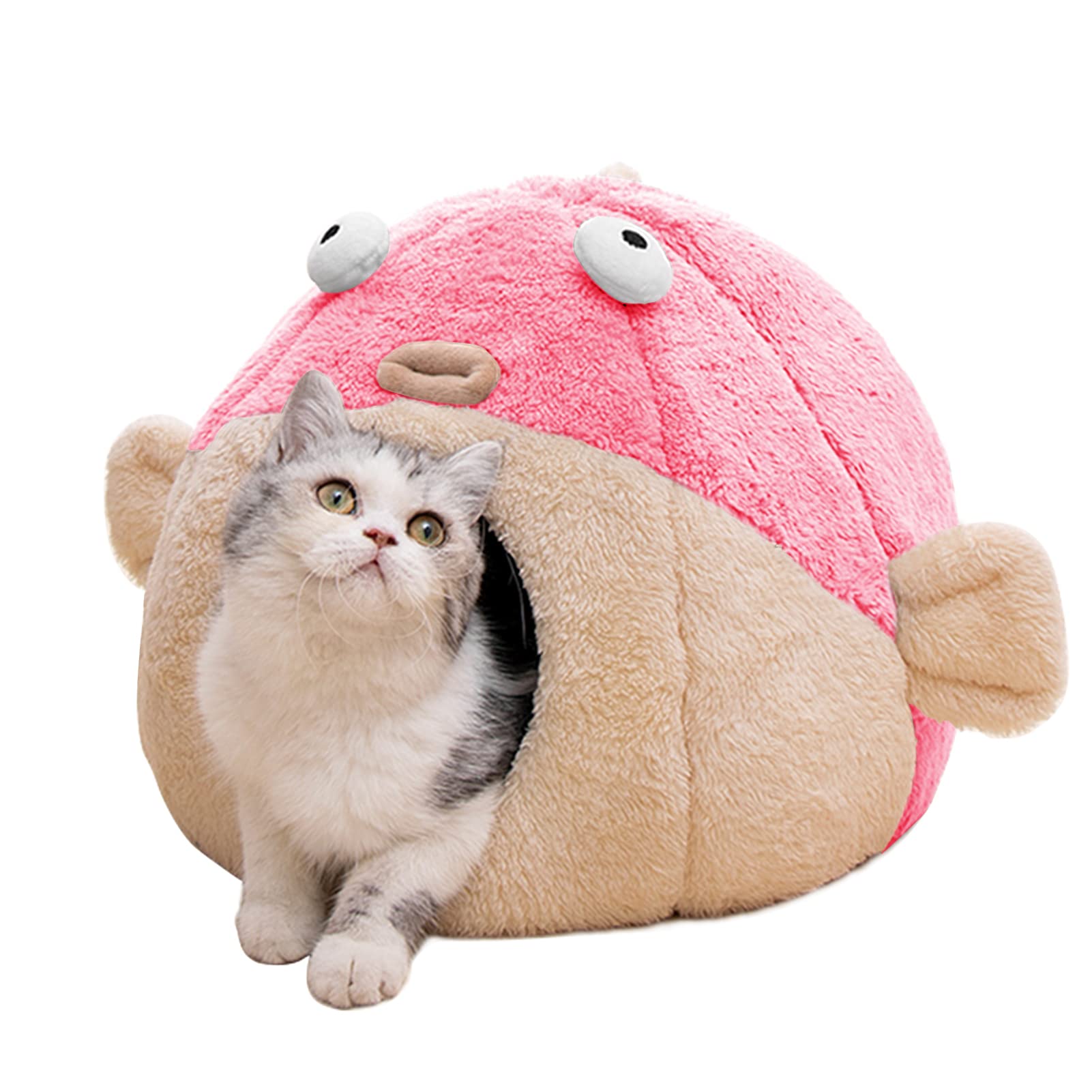 Cat Beds for Indoor Cats-Cat Bed Cave,Cute Lively Pufferfish Shape,Pink L
