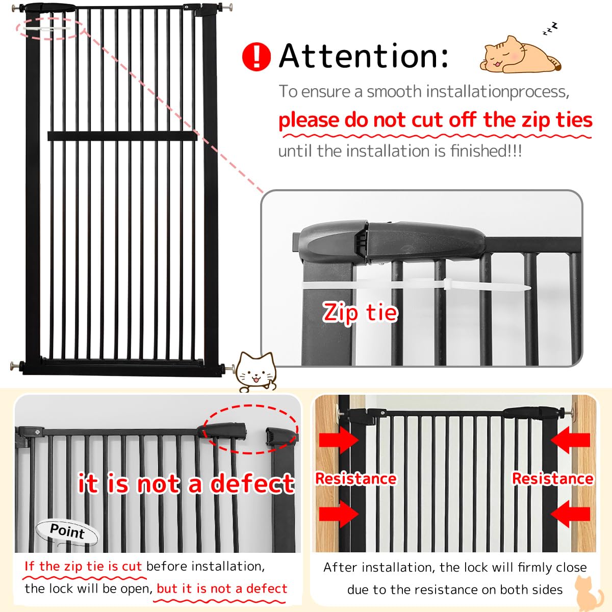 Lumizone 55.12" Extra Tall Pet Gate for Cat Dog 30.12"-38.38" Wide Black