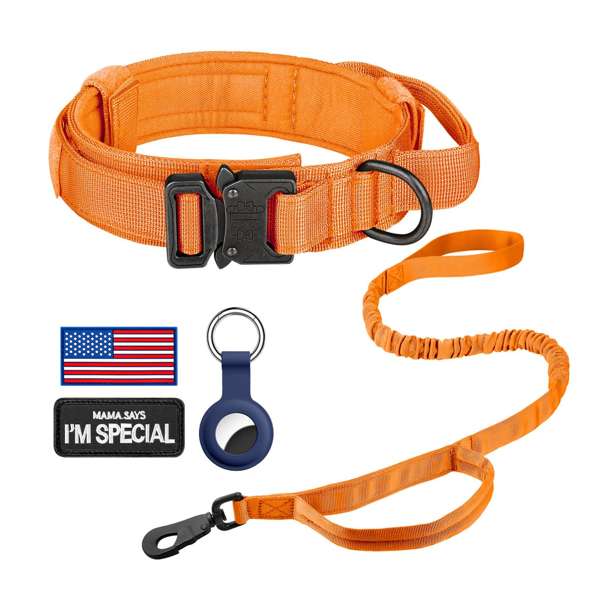 DAGANXI Tactical Dog Collar, Adjustable Military Training Nylon Dog Collar with Control Handle and Heavy Metal Buckle for Medium and Large Dogs, with Patches and Airtags Case (L, Pink)