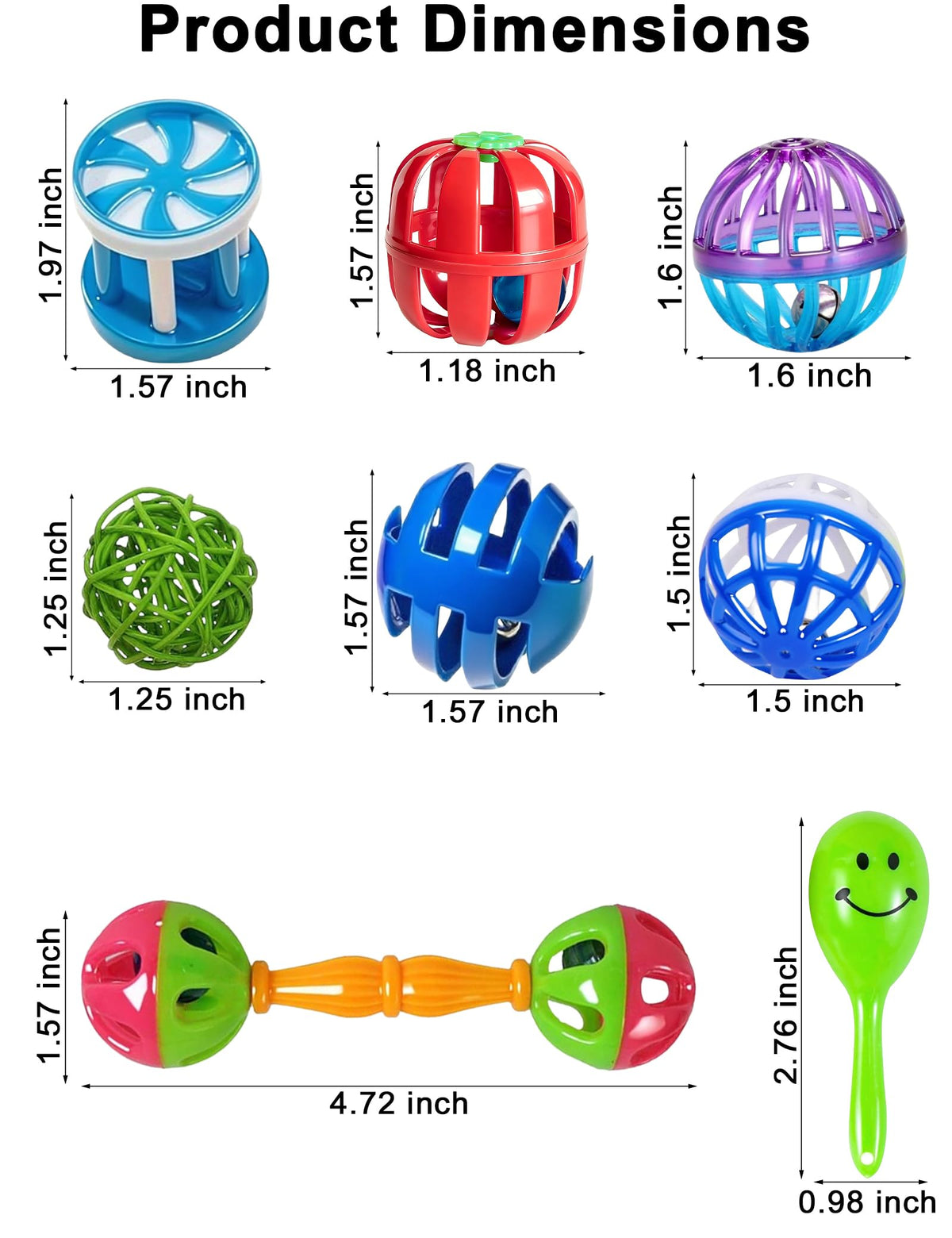 HEUHAI 18 Pack Bird Toys Natural Rattan Balls Plastic Bell Balls