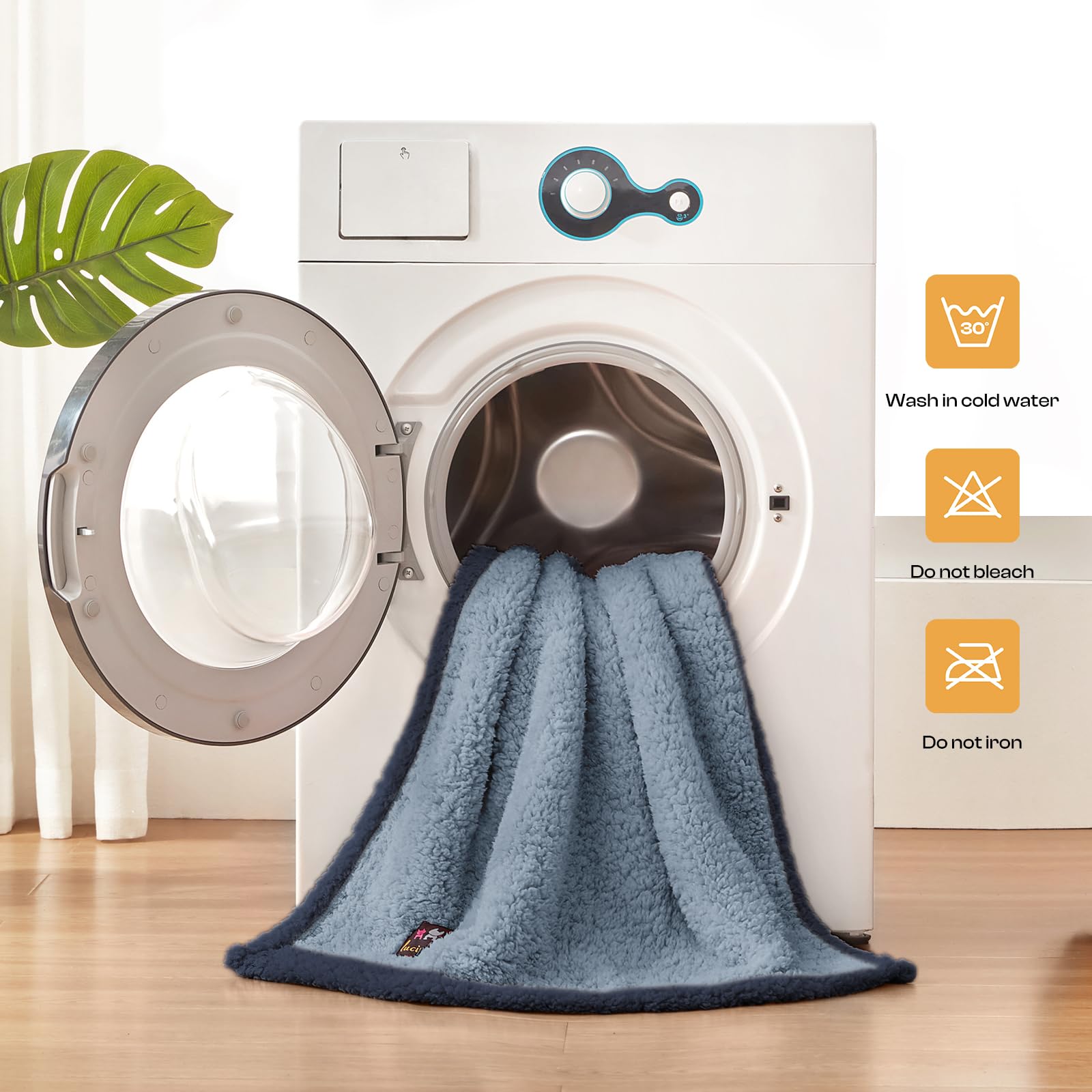 Luciphia Waterproof Pet Blanket for Medium Large Dogs Soft Cat Sherpa Calming Thick Cover Leakproof Cozy Puppy Sofa Bed Car Couch Protector(Blue/Navy,63x50 inches)