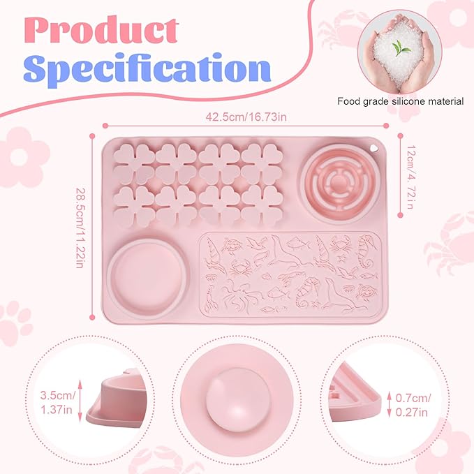 Silicone Lick Mat for Dogs & Cats – Slow Feeder Dog Bowl, Non-Slip Licking Mat for Large & Small Breeds, Puzzle Feeder & Snuffle Mat for Fast Eaters, Interactive Pet Food Mat with Spatula