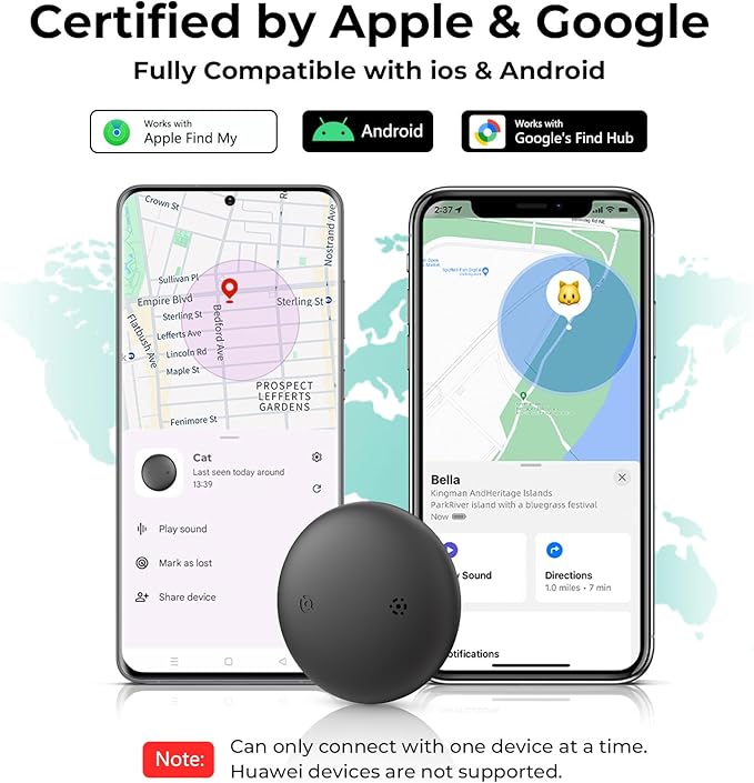 GPS Cat Tracker Collar(iOS & Android), Bluetooth Mini GPS Dog Tracker, Smart Pet Activity Tracker, No Monthly Fee, Work with Apple Find My & Google Find Hub, Finder Tag for Pets,Items M5 2P Blue