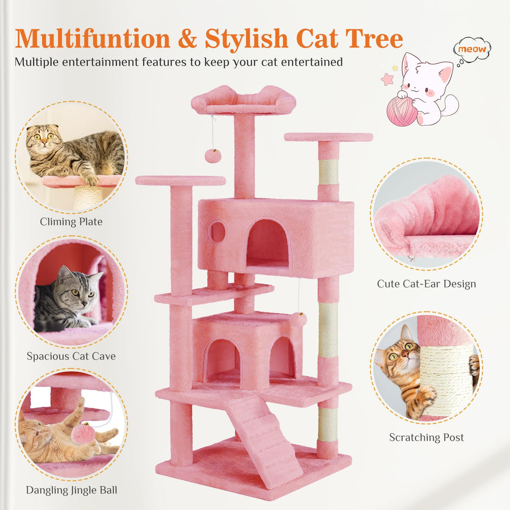 Sweetcrispy 54-inch Cat Tree Tower with Scratching Posts, Indoor Use