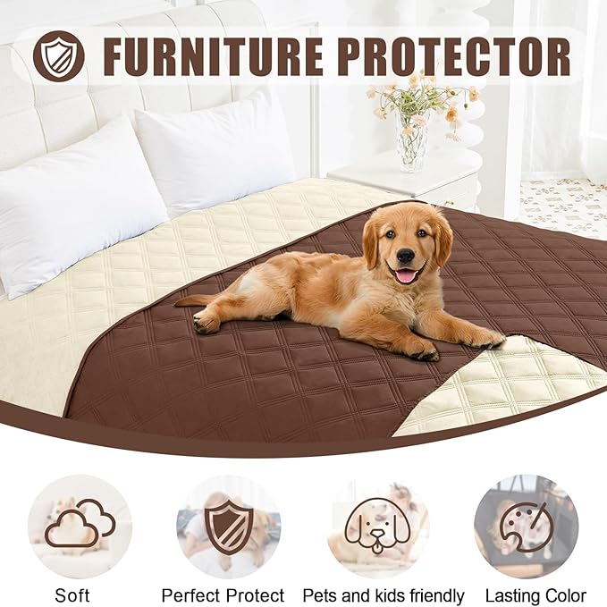 Smiry Waterproof Dog Bed Cover Blanket 30x70, Soft Reversible Pet Blanket, Washable Leakproof Cats Dogs Couch Cover for Sofa, Couch, Furniture, Brown/Beige