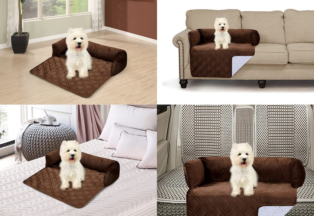 Brilliant Sunshine Waterproof Velvet Pet Couch Sofa Bed Slip Resistant 54",with 3-Sides Removable Cushions, Soft and Durable for Dogs, Cats (Extra Large 54"×32"×8” Chocolate)