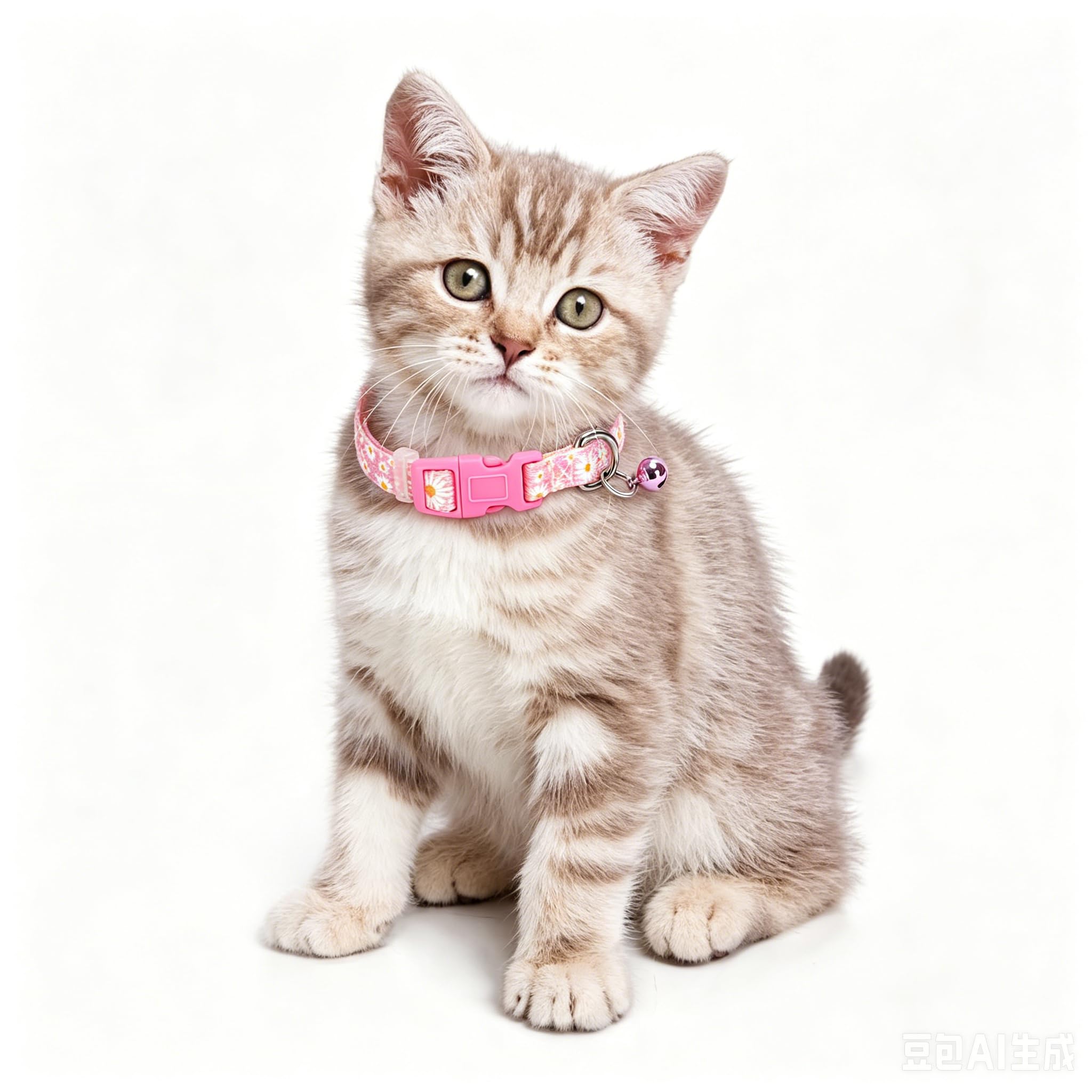 Pink Daisy Dog Collar with Bell,XS XXS Kitten Collars Girls with Buckle