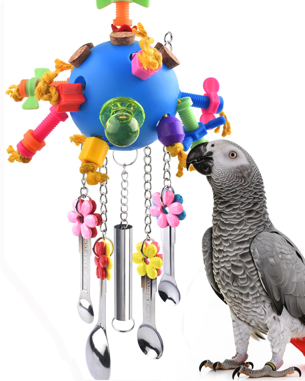 KATUMO Bird Toys, 2PCS Parrot Pull Spoons Colorful Acrylic Stick Chew Toys for Parrot, Parakeet, African Grey, Conure, Caique, Quaker, Small Cockatoo, Mini Macaw, Eclectus and Similar Birds