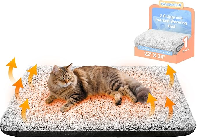 Self Warming Cat Bed, 2.0 Upgraded Thermal Mat for Indoor Cats, 22 x 34 In