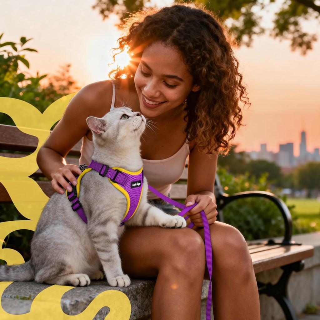 rabbitgoo Cat Harness and Leash Set, Escape Proof Vest, Purple & Yellow