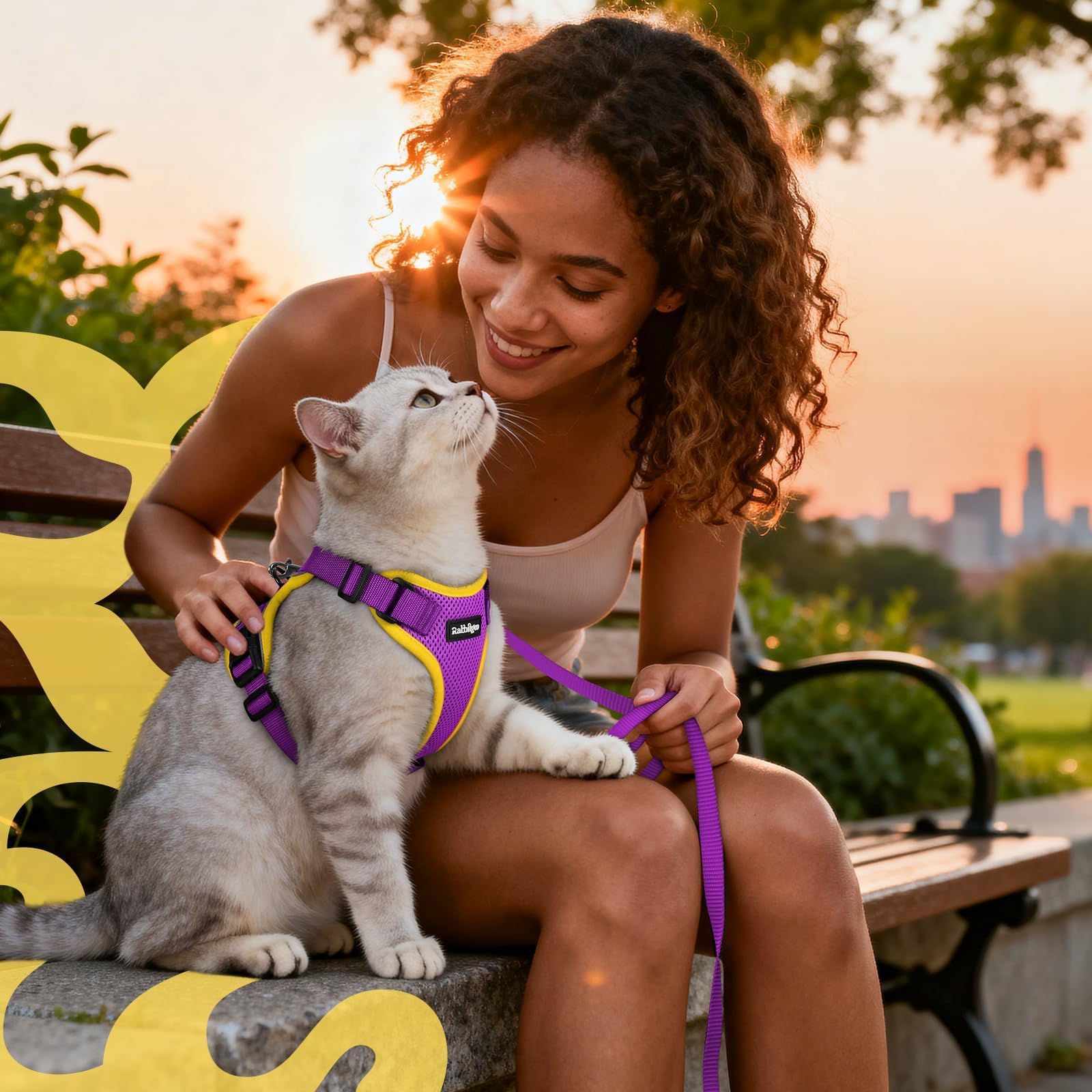 rabbitgoo Cat Harness and Leash Set, Escape Proof Vest, Purple & Yellow