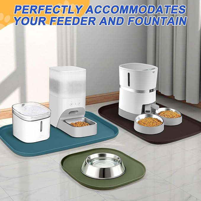 Silicone Pet Feeding Mat with Raised Edge for Food and Water, Dog Bowl Mats, Cat Bowls Placemat with High Lip for Floor Waterproof, Rubber Tray for Cats and Dogs 24 x 16 x 0.8 White Sand (Yellow Cast)
