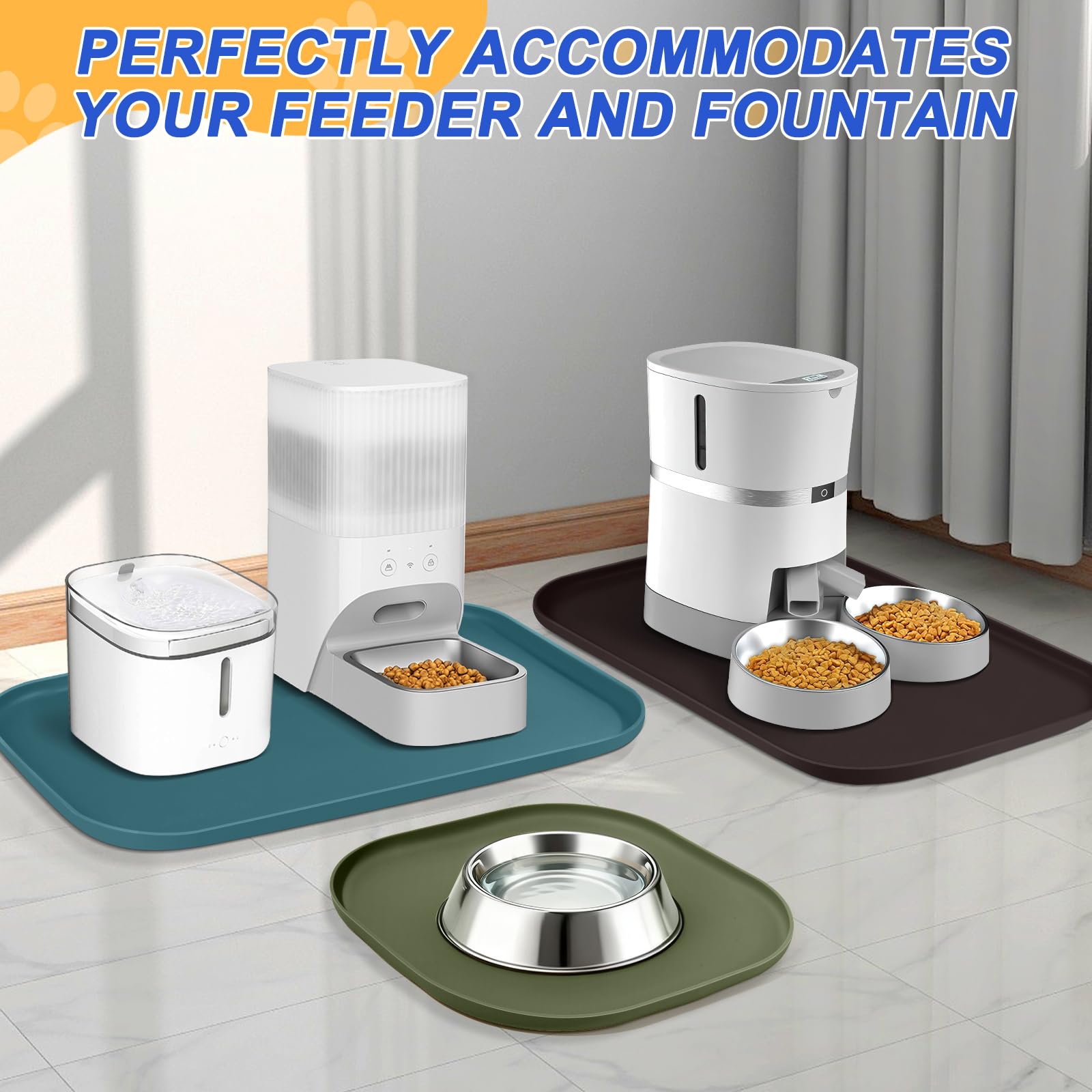 SMILOOL Waterproof Silicone Pet Food Mat with Raised Edge for Dog & Cat