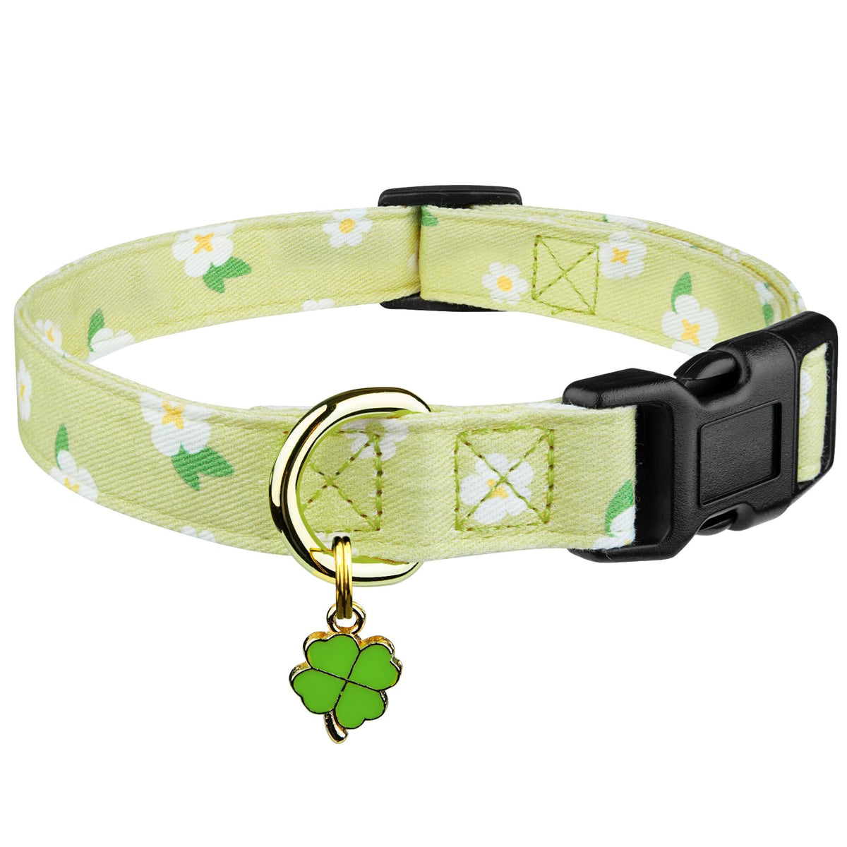 Cotton Dog Collar Pink Flower with Pendant Cute Dog Collar S