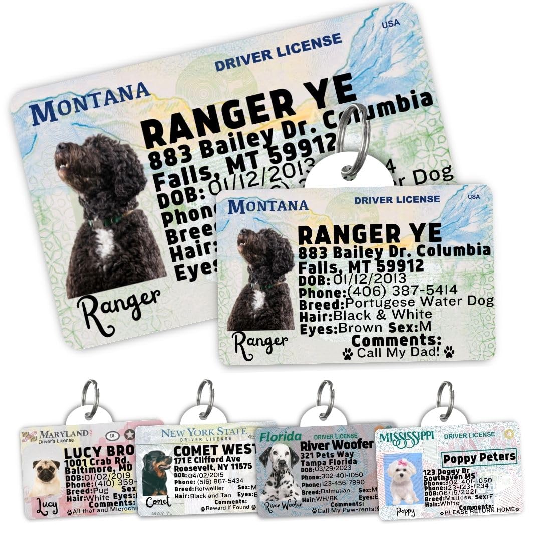 Dog Tags Personalized, Dog ID License Tag for Pets (Arizona, Wallet Card)