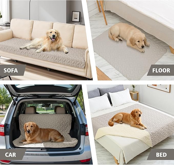 Ameritex Waterproof Pet Bed Cover Anti-Slip Dog Bed Blanket for Sofa and Furniture Waterproof New Pattern Design (Khaki, 82x102 Inch (Pack of 1))