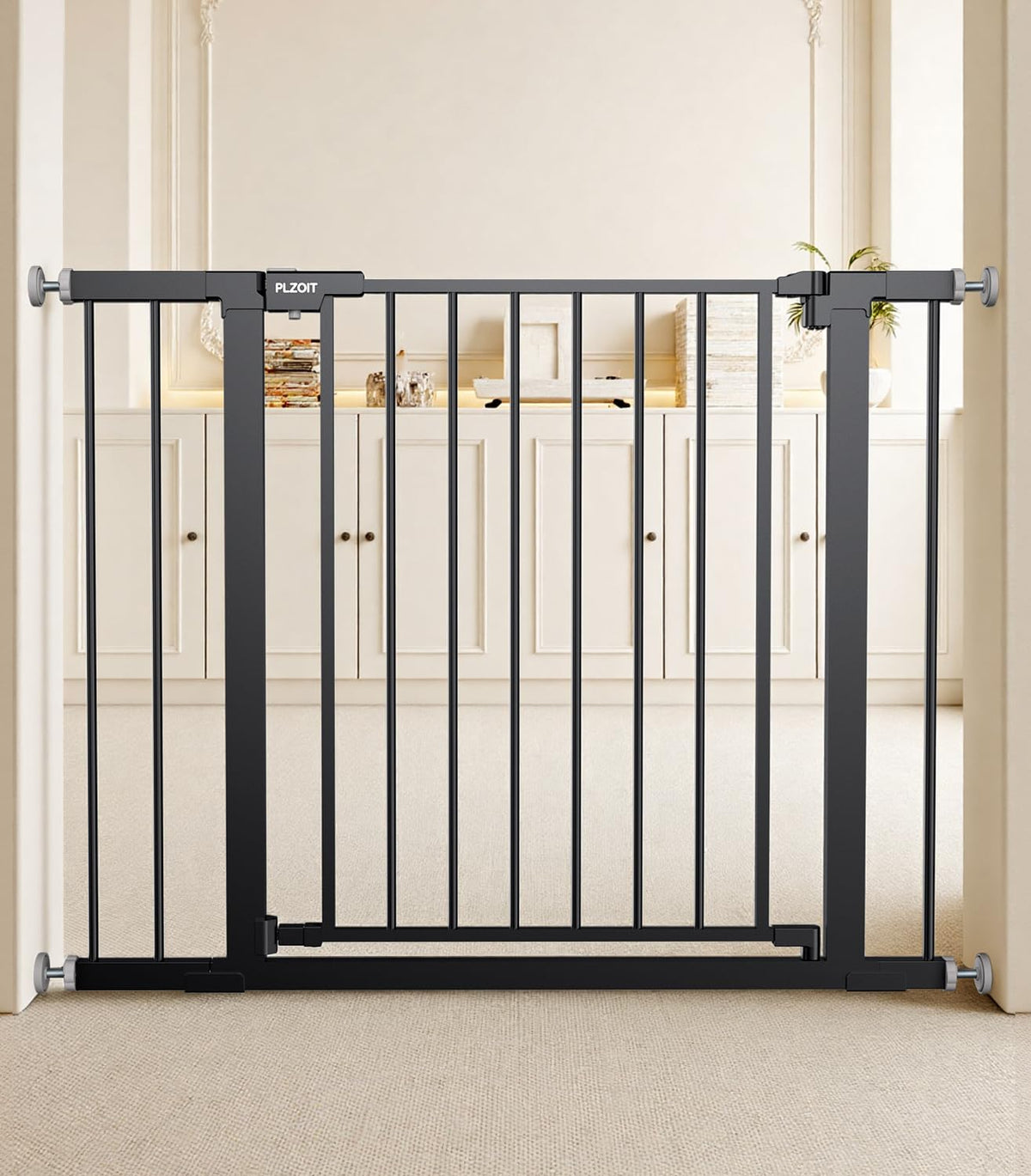 29.5-40.5" Baby Gate for Stairs, Dog Gate for Doorways, Walk Thru Auto Close Metal Baby Safety Gate for The House, Stairs and Doorways, Child Gate Pressure Mounted, Pet Gate for Dog Indoor - Brown