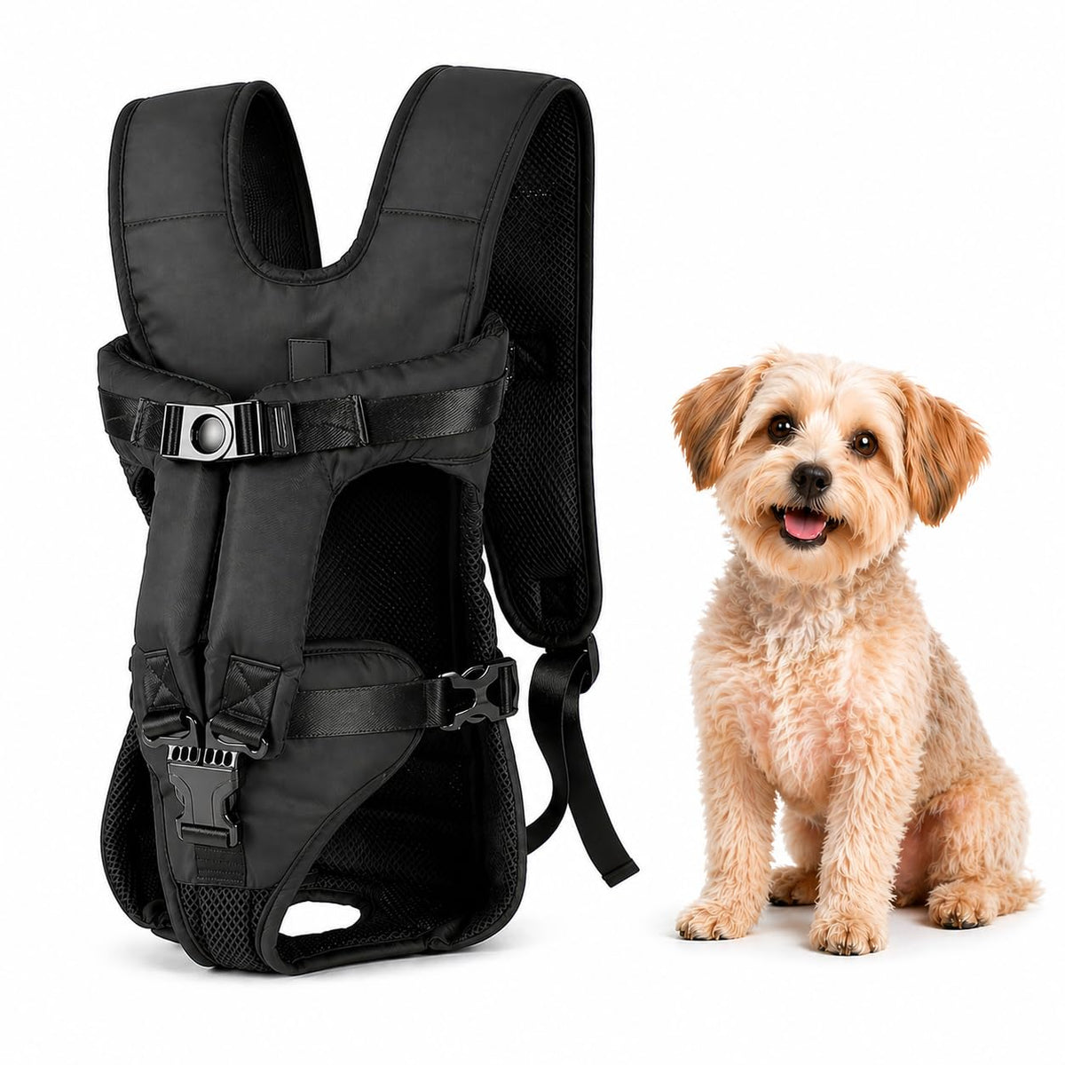 Dog Backpack Carrier, Legs Out Front Pet Carrier for Small Medium Dogs Cats up to 25lbs, Adjustable Breathable Hands-Free Puppy Carrier Backpack for Hiking, Cycling, Camping & Travel — S/M/L