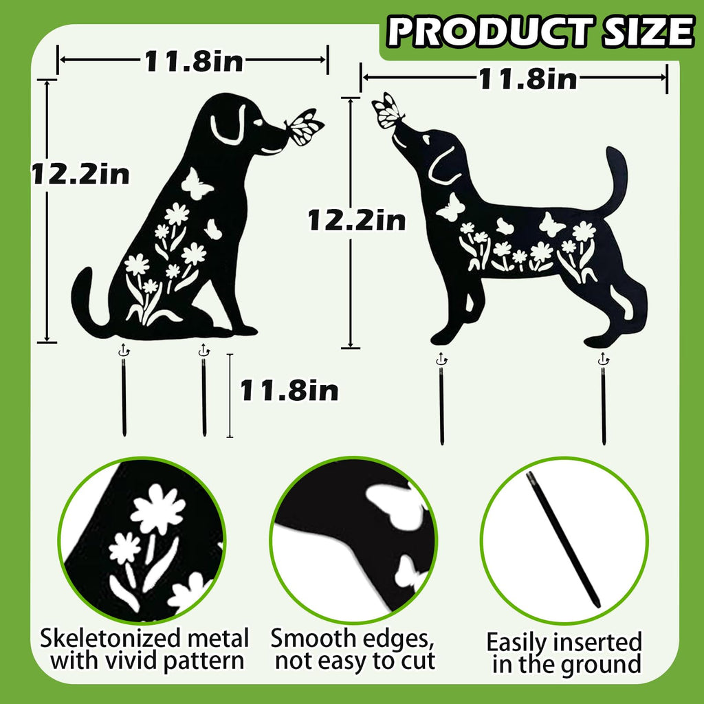 ononin 2 Pack Metal Dog Garden Decor for Outside - Unique Dog Statues, Decorative Garden Stakes, Labrador Pet Gifts for Women/Men, Silhouette Yard Art, Ideal for Decorating Backards, (11in)