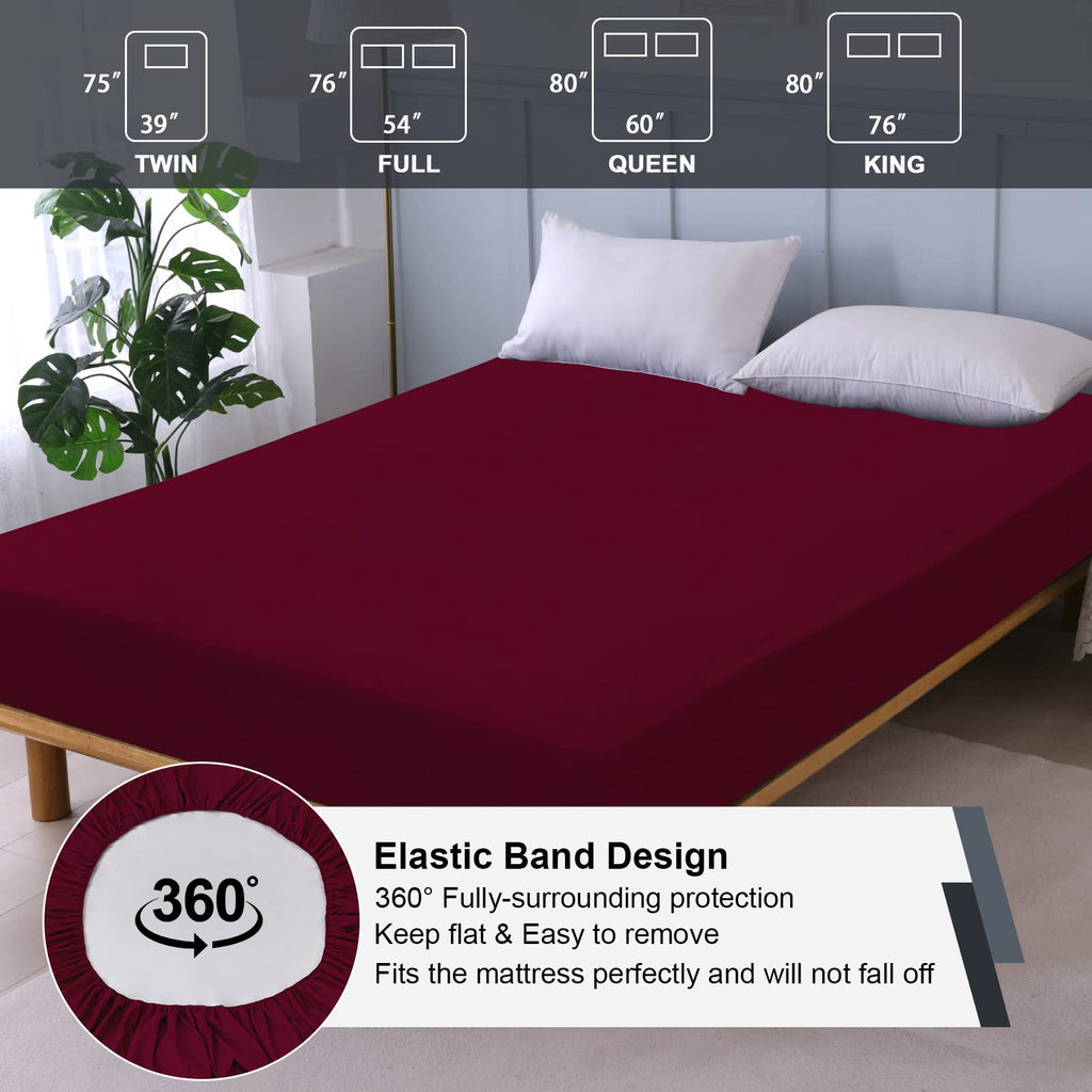 Waterproof Mattress Protector King, Fitted Sheet Style Breathable Mattress Cover with Deep Pocket Fits Up to 18'', Noiseless Bed Cover for Kids Adults Pets, Machine Washable (WineRed, 76'' X 80'')