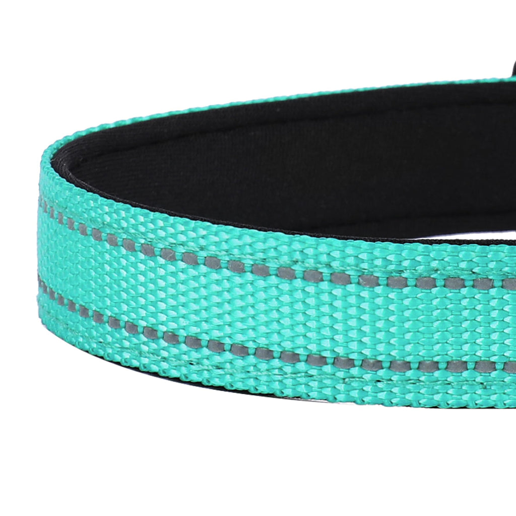PWOD Reflective Dog Collar, Adjustable Soft Neoprene Padded Nylon Pet Collars with Buckle for Extra Large Dogs, Teal,XL