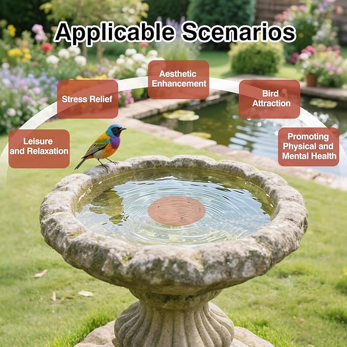 HIGHYEAH Bird Bath Copper Disc- Reinforced 99.99% Pure Copper Bird Bath Purification Basin with Three-Point Support Providing Physically Safe Clean Water Suitable for Outdoor Bird Baths