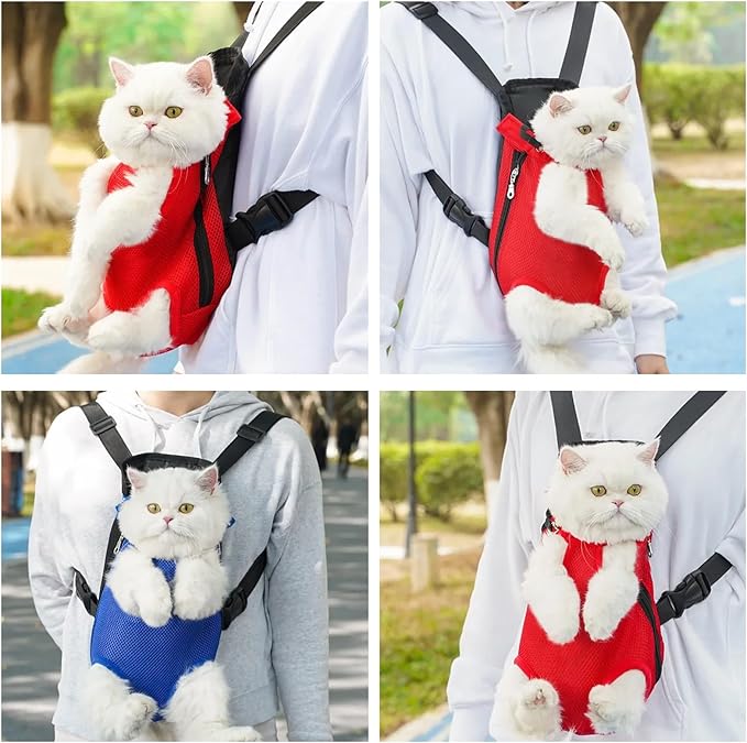 Dog Carrier Backpack, Adjustable Pet Front Carrier Backpack, Ventilated Pet Chest Carrier for Hiking Camping Travel, Sling Bag for Small Medium Dog Cat Rabbit Puppy (Red, XL)